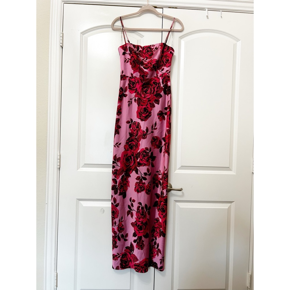 NWT Anthropologie Sachin & Babi Ila Stretch Satin Maxi Dress Rose Floral - Picture 5 of 7